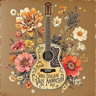 Retro Western Guitar Floral Artwork