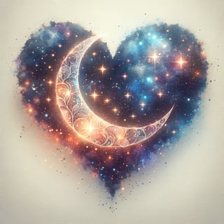 Celestial Heart with Crescent Moon Art