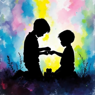 Silhouette of Boys with Colorful Background