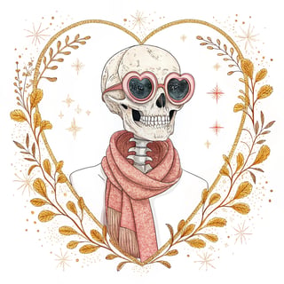 Skeleton with Heart-Shaped Floral Wreath