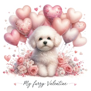 Bichon Havanais Valentine Watercolor Clipart