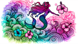 Adorable Hand-Drawn Mermaid in Ocean Waves