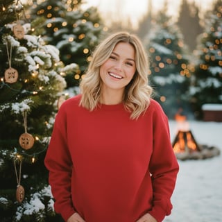 Smiling Woman in Red Sweatshirt Outdoors