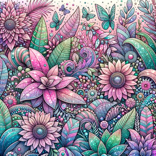 Vibrant Glitter House Plants Pattern