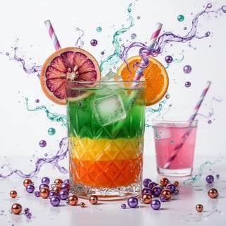Colorful Layered Cocktail with Citrus Garnish