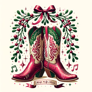Festive Cowgirl Boots Under Mistletoe