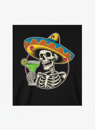 Skeleton with Sombrero Drinking Margarita