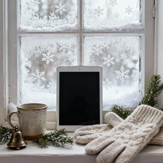 Cozy Winter Scene with Frosted Window