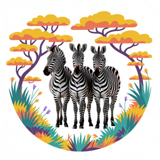 Zebras Centered in Vibrant African Scene