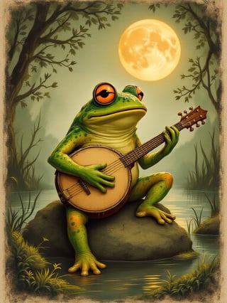 Vintage Frog Playing Banjo Illustration