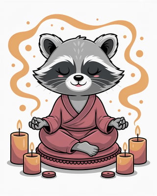 Funny Cartoon Raccoon Meditating