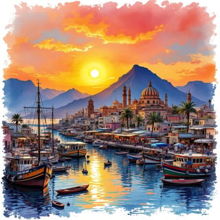 Ink & Watercolor Travel Poster of Aden