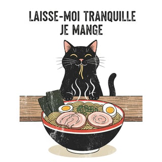 Vintage Black Cat Ramen Illustration
