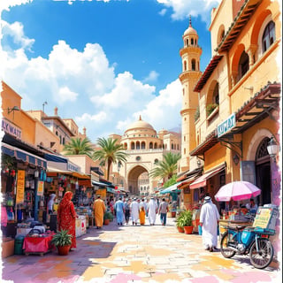 Ink and Watercolor Kuwait Travel Poster