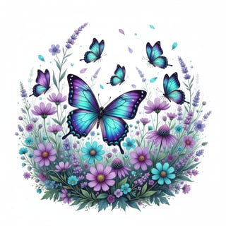 Iridescent Butterfly Meadow Illustration