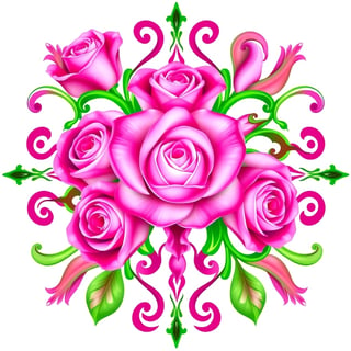 Symmetrical Fantasy Pink Roses Illustration