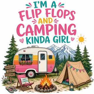 Retro Rainbow Trailer Camping Cartoon