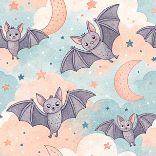 Chibi Bats Among Pastel Stars