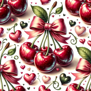 Glossy Cherry Pattern with Vintage Bows