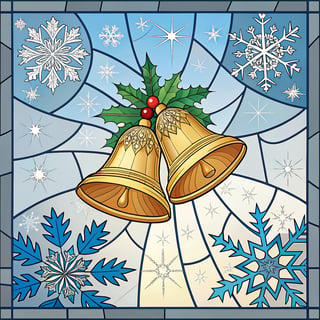Winter Stained Glass Golden Bells
