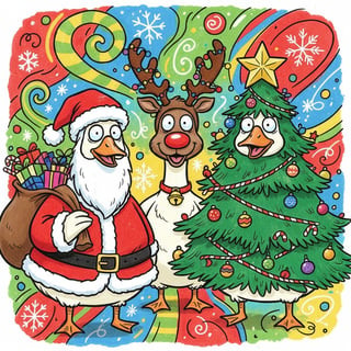 Goofy Cartoon Geese in Christmas Costumes