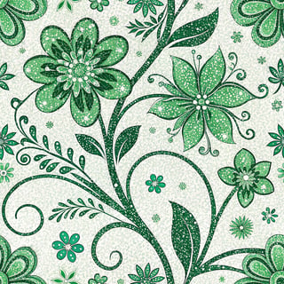 Green Glitter Floral Prints