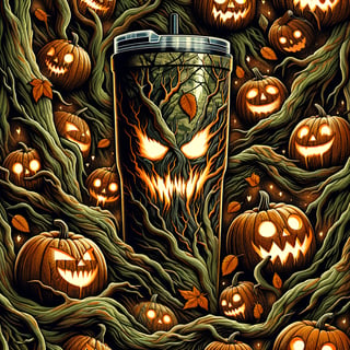 Watercolor Camo Background with Jack-o’-Lanterns
