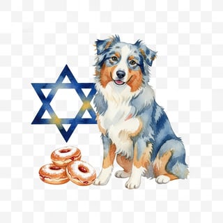 Watercolor Australian Shepherd with Donuts