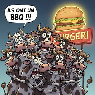 Funny Cartoon Cows in Panic
