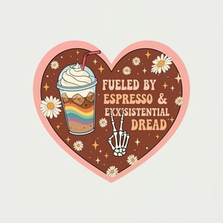 Espresso Heart Doodle with Skeleton Hand
