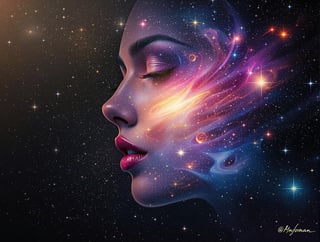 Ethereal Woman Merging with Galaxy