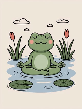 Cute Cartoon Frog Meditating
