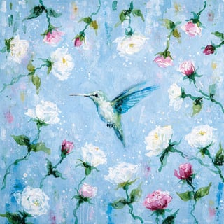 Watercolor Hummingbird with Roses