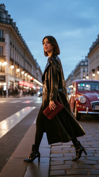 Elegant Woman on Champs-Élysées at Dusk
