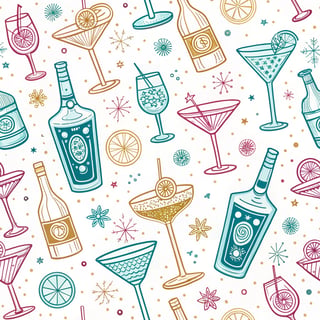 Neon Cocktail Line Art Pattern