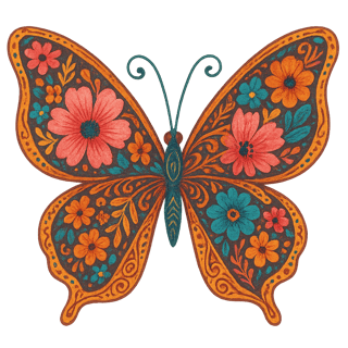 Boho Floral Butterfly Illustration