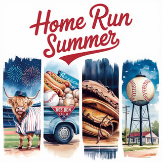 Watercolor Baseball Summer Collage