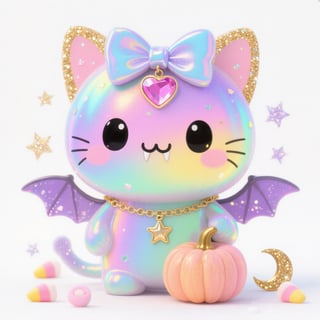 Kawaii Holographic Bat with Pastel Pumpkin