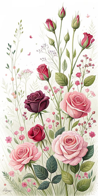 Vivid Small Roses Illustration