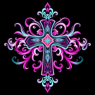 Symmetrical Neon Fantasy Cross Design