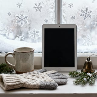 Cozy Winter Scene with Frosted Window