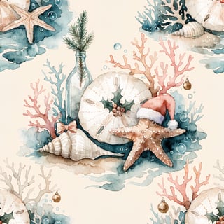 Coastal Christmas Watercolor Pattern