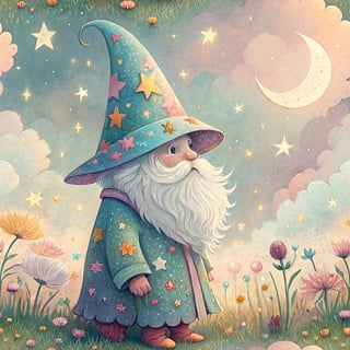 Charming Gnome with Celestial Wizard Hat