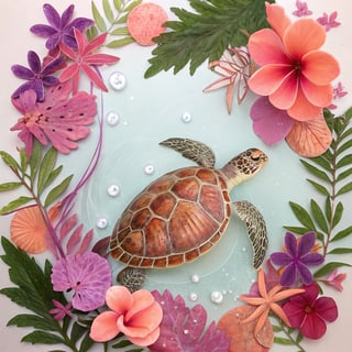Tropical Turtle with Vibrant Botanicals