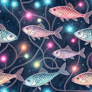 Pastel Bioluminescent Fish Schools