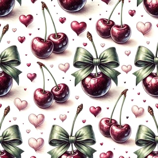 Glossy Cherry Pattern with Vintage Bows