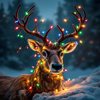 Reindeer Tangled in Christmas Lights
