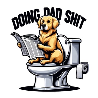 Cartoon Golden Retriever on Toilet