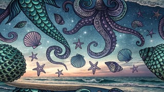 Seashells and Octopus Tattoo Collage