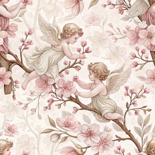 Blush Pink Floral Cherub Pattern
